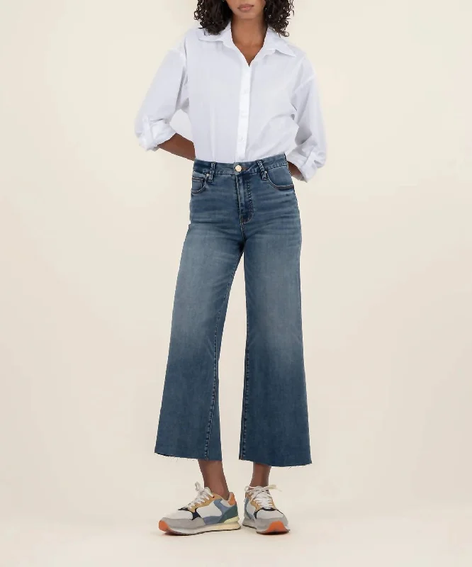 women's denim jeans with rhinestonesMeg High Rise Wide Leg Jeans In Peacefully With Dk Base Wash