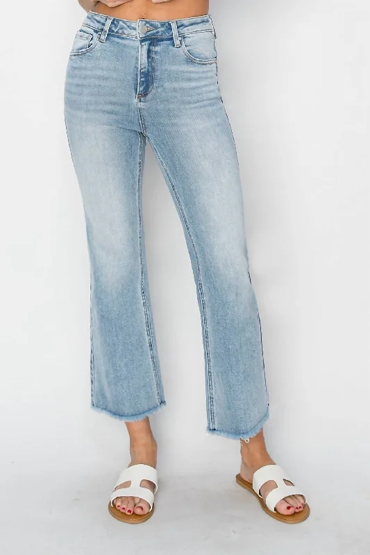 women's denim jeans with fake pocketsHigh Rise Ankle Wide Straight Cut Jeans In Blue