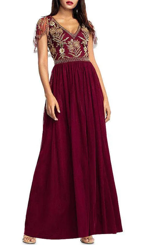 women's off-the-shoulder dressesAidan Mattox MD1E204197 - Short Sleeves V-Neck Evening Dress