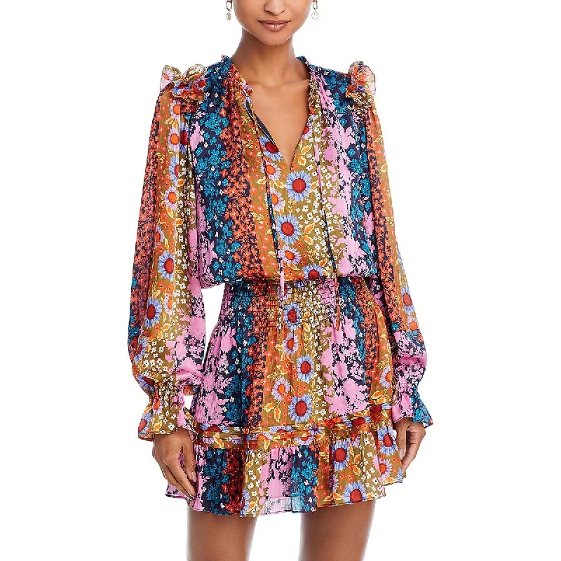 women's midi dressesMak Womens Printed Smocked Mini Dress