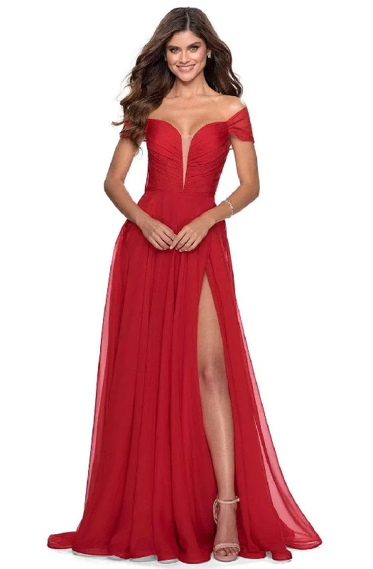 women's sleeveless dressesLa Femme - Deep Sweetheart A-Line Evening Dress 28546SC