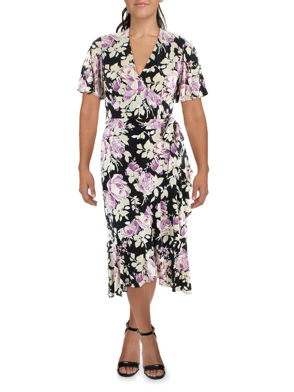 women's hourglass figure dressesWomens Floral Hi-Low Midi Dress