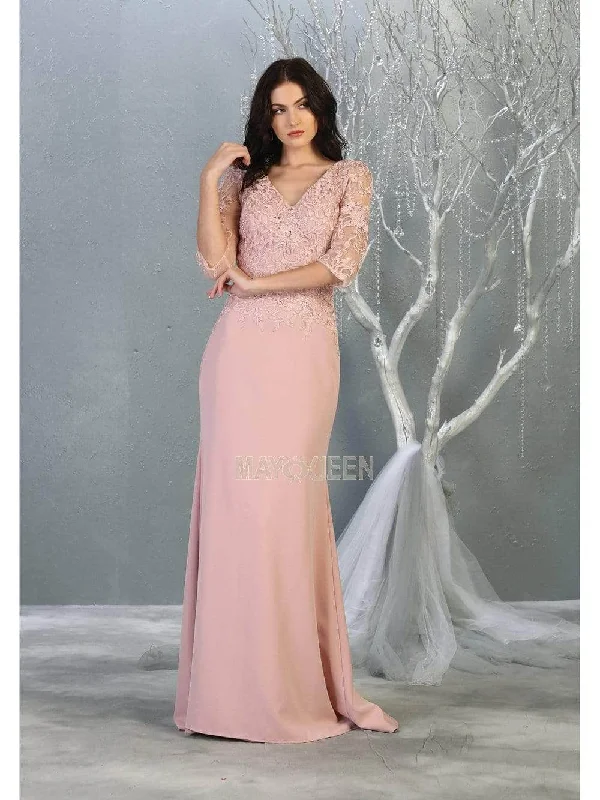 women's curve-hugging dressesMay Queen - Sheer Sleeve Trumpet Evening Dress MQ1783