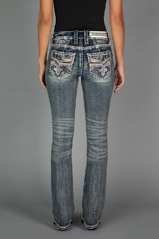 women's denim jeans with fake pocketsAARNA BOOTCUT JEANS