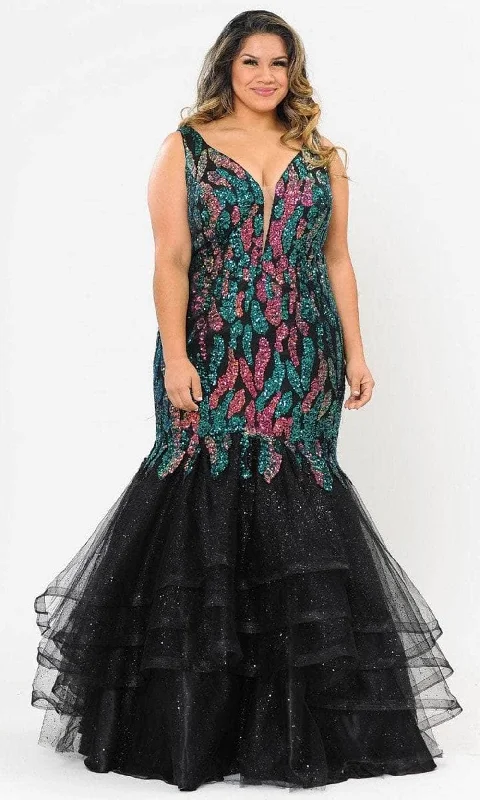 women's wedding guest dressesPoly USA W1072 - Sequin Tiered Mermaid Evening Gown