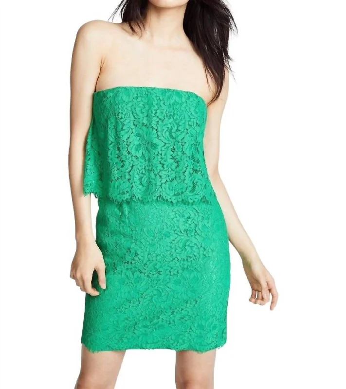 women's handmade dressesCici Lace Scalloped Strapless Mini Dress In Green