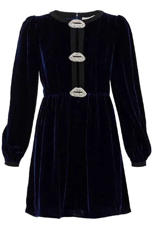 women's ruffle dressesSaloni Women's Velvet Mini Dress With Applique Details