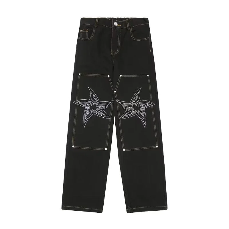 women's denim jeans with distressed back pocketsUrban Star Embroidery Straight Leg Jeans