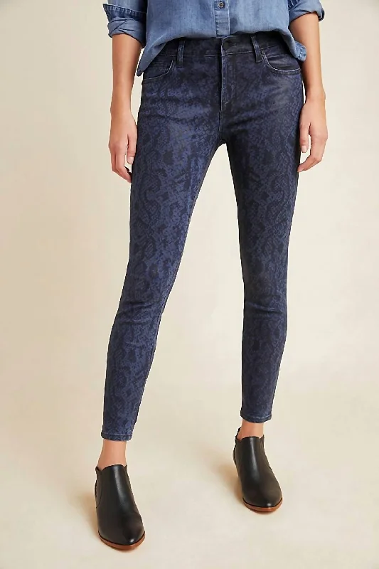 women's denim jeans for a relaxed lookCharlie High Rise Coated Snake Print Skinny Jeans In Navy Blue