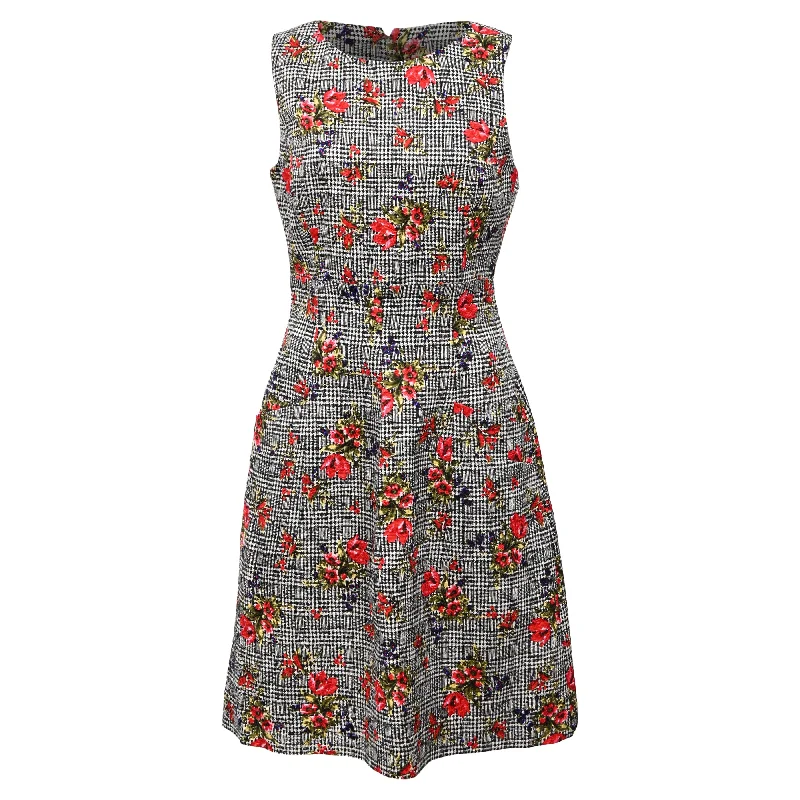 women's body-skimming dressesOscar De La Renta Printed Mini A-Line Dress in Multicolor Wool