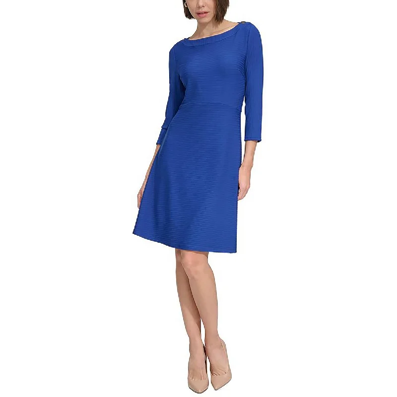 women's ruffle dressesPetites Womens Mini Three Quarter Sleeve Fit & Flare Dress