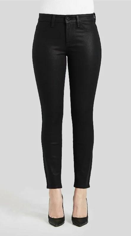 women's denim jeans with embroidery on pocketsBobby Iris High Rise Stretch Coated Jeans In Black