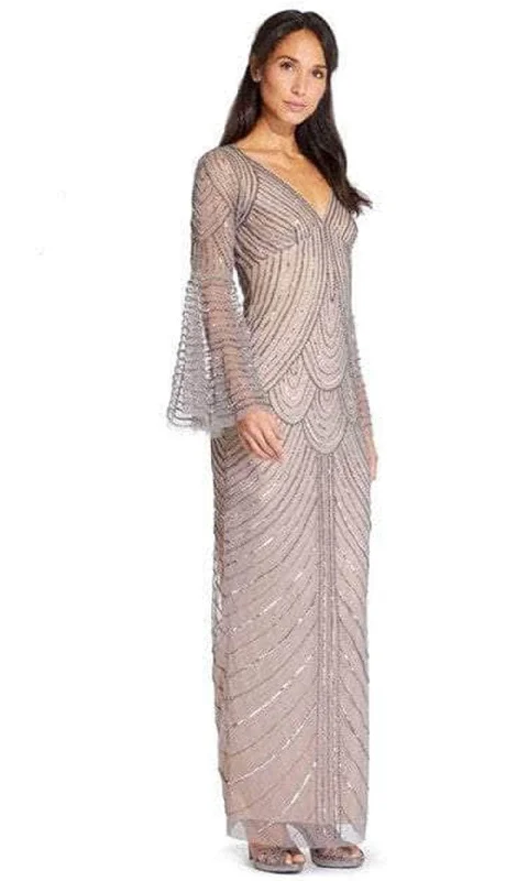 women's spaghetti strap dressesAdrianna Papell AP1E205923 - Long Bell Sleeve V-Neck Evening Dress