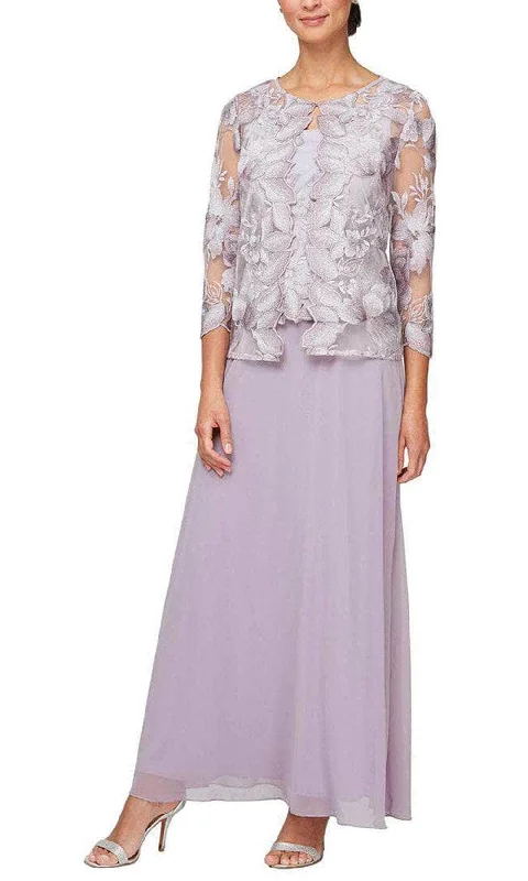 women's chiffon dressesAlex Evenings - 81122422 Metallic Lace Quarter Sleeved Long Dress