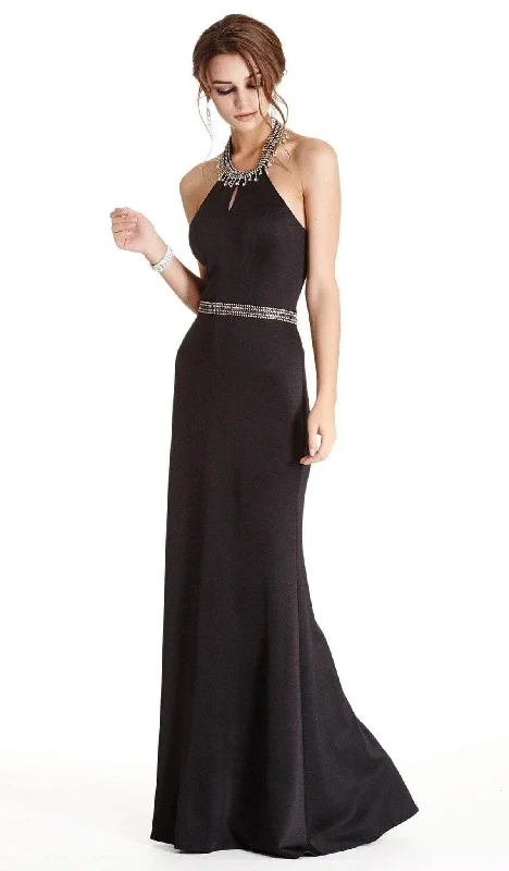 women's metallic dressesTrevi Collection - Beaded High Halter Evening Gown L1768