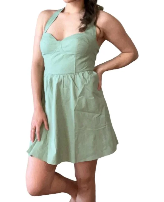 women's maximalist dressesHalter Neck Mini Dress In Green