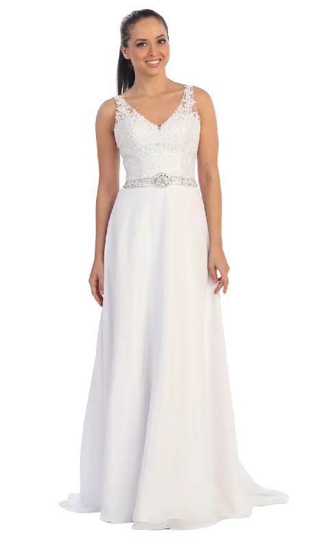 women's cinched-waist dressesDancing Queen - 9176 V-neck Lace Evening Gown