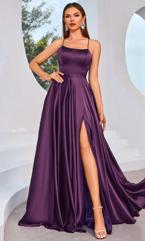 women's tall dressesJ'Adore Dresses J25001 - Spaghetti Strap High Slit Evening Dress