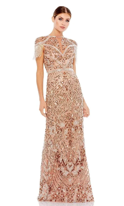 women's empire-line dressesMac Duggal - Bedazzled Cap Sleeve Evening Gown 5452 - 1 pc Copper in Size 12 Available