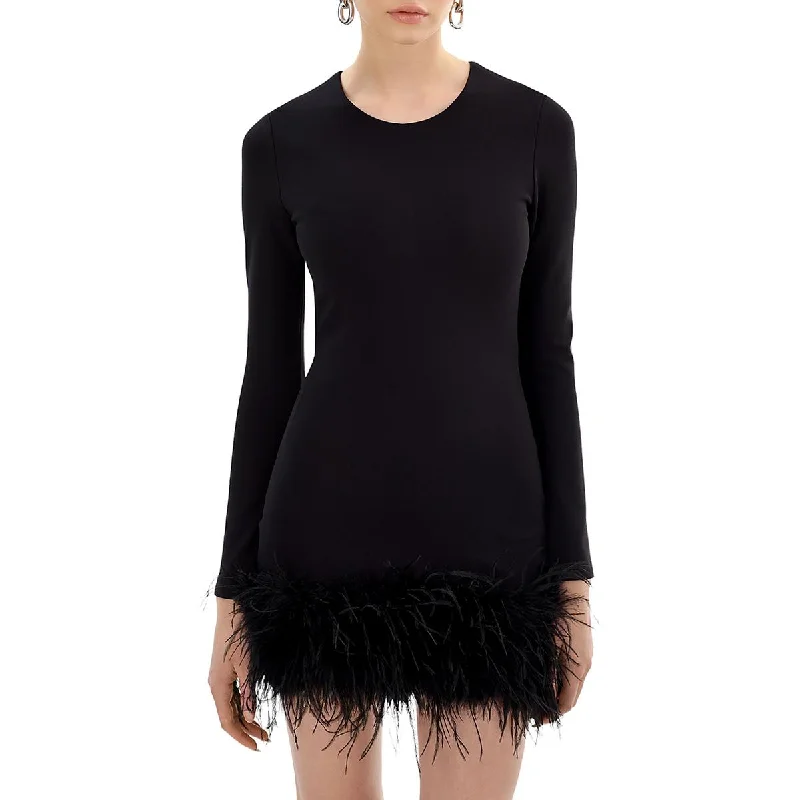 women's lace-up dressesWomens Above knee Feather Trim Mini Dress