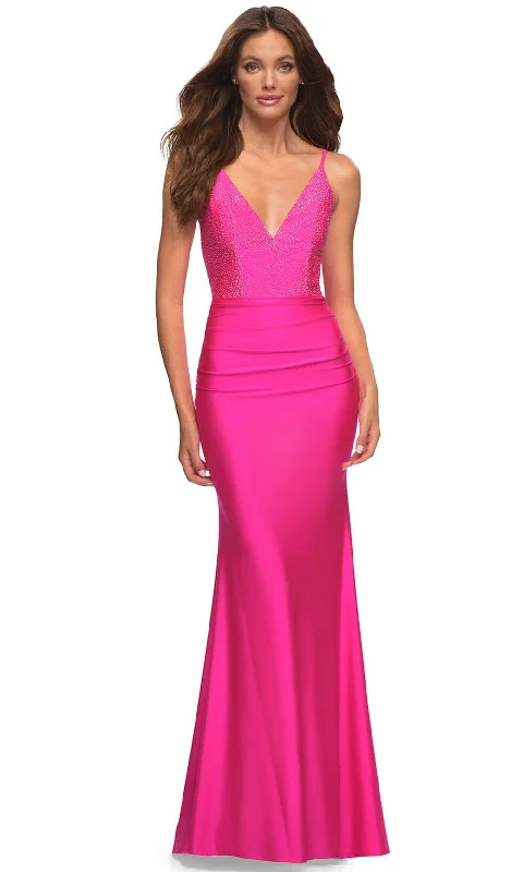 women's evening dressesLa Femme 30601 - V-Neck Trumpet Evening Dress