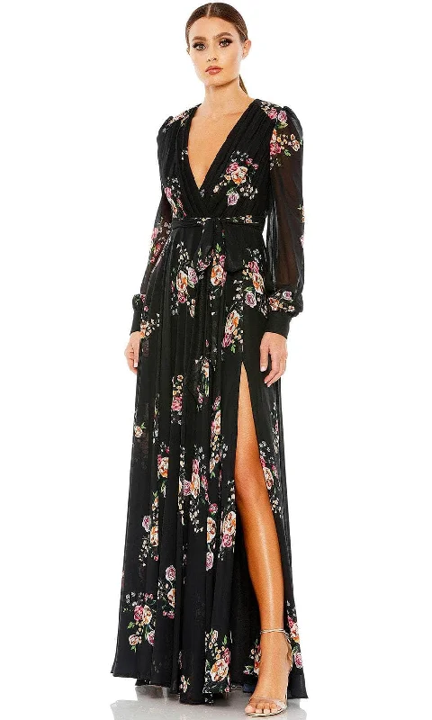 women's bridesmaid dressesIeena Duggal 55661 - V-Neck Tie Belt Floral Evening Gown