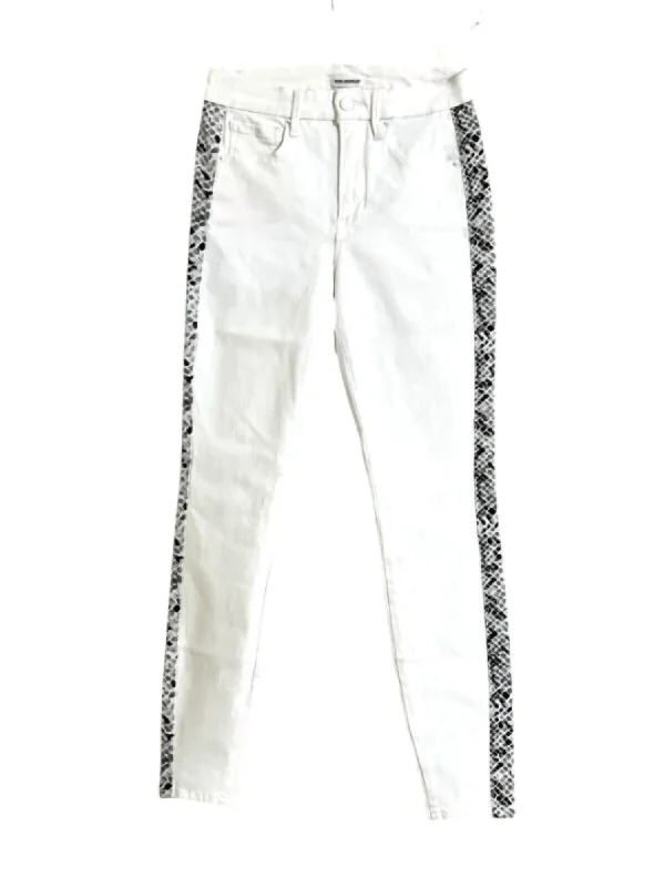 women's denim jeans with distressed back pocketsWomen's Good Legs High Rise Stretch Snake Side Skinny Jeans In White