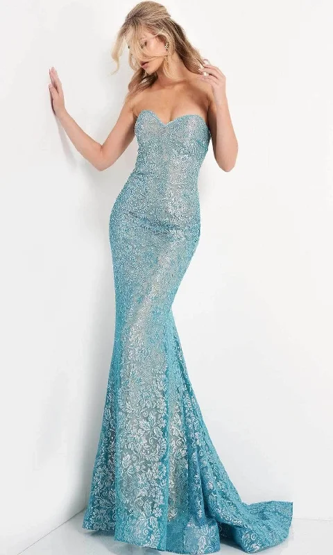 women's velvet dressesJovani - Strapless Lace Up Back Evening Dress 06586SC - 1 pc Turquoise/Silver In Size 4 Available