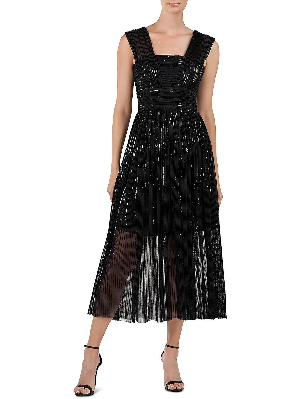 women's solid color dressesLiana Womens Sequined Pleated Midi Dress