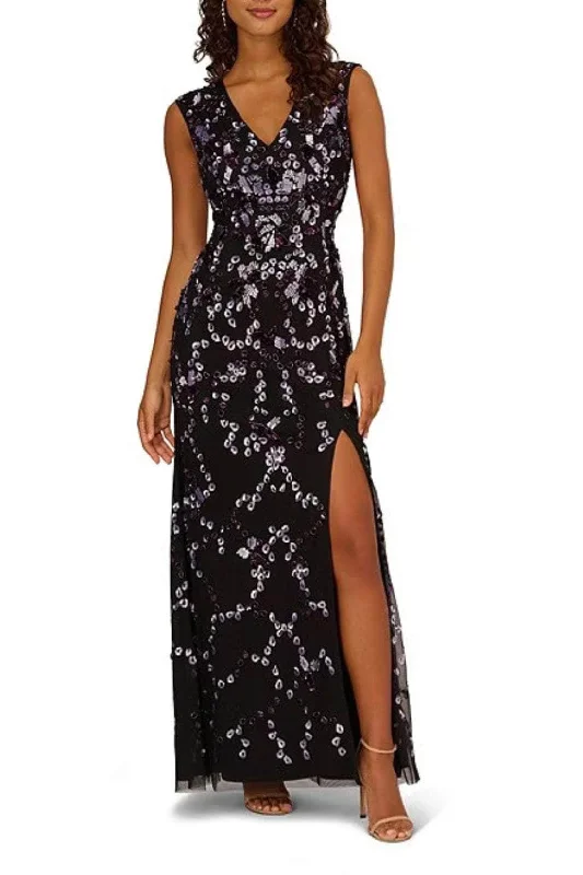 women's business casual dressesAdrianna Papell AP1E210845 - Beaded Ornate V-Neck Evening Dress