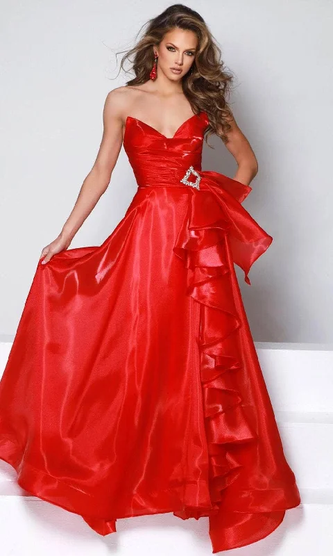 women's solid color dressesJohnathan Kayne 2962 - Bejeweled Belt Evening Gown