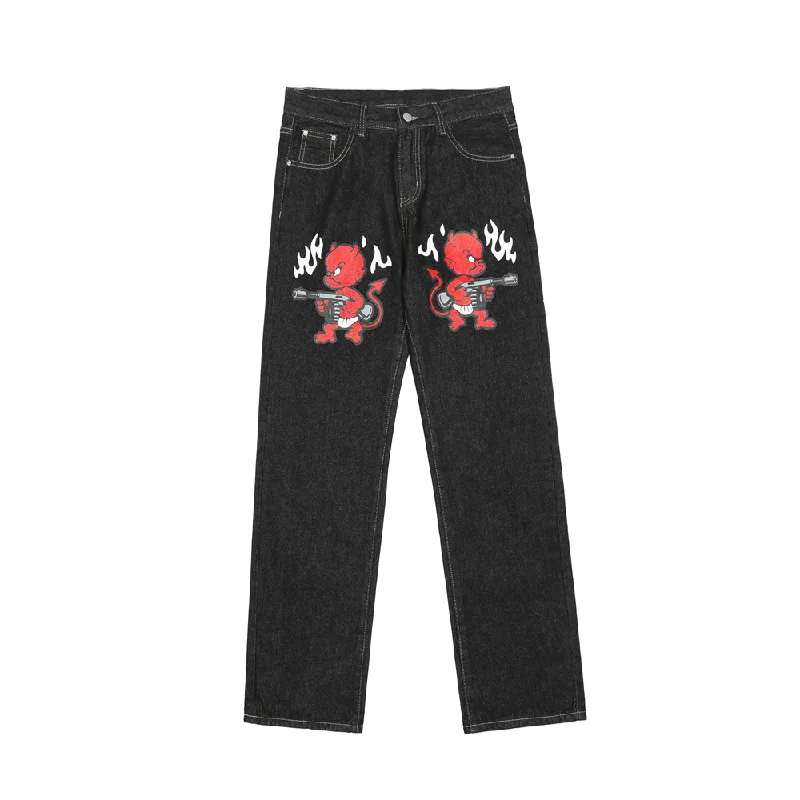 women's ripped denim jeansUrban Hip Hop Devil Embroidery Jeans