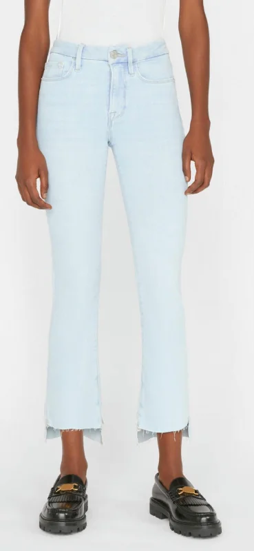 women's denim jeans with elastaneLe Crop Mini Boot Raw Stagger Jeans In Clarity