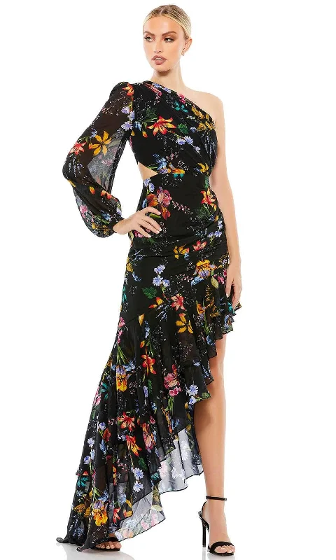 women's smart casual dressesIeena Duggal 55668 - Floral Bishop Sleeve High Low Evening Dress