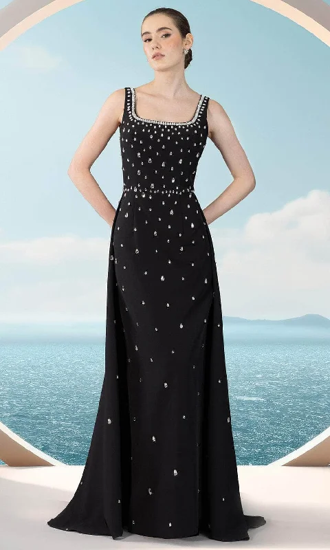 women's lightweight dressesJanique 2504 - Beaded Square Neck Evening Dress