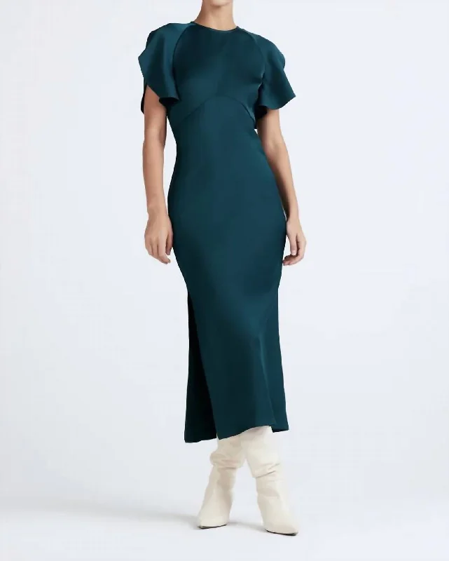 women's neon dressesLyra Petal Sleeve Midi Dress In Emerald