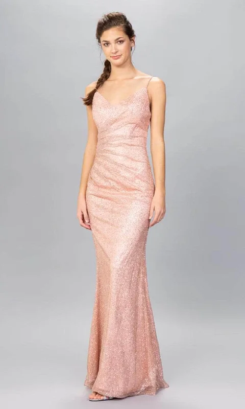 women's affordable dressesEureka Fashion - Spaghetti Strap Glitter Evening Gown 9801 - 1 pc Rose Gold In Size 3XL Available