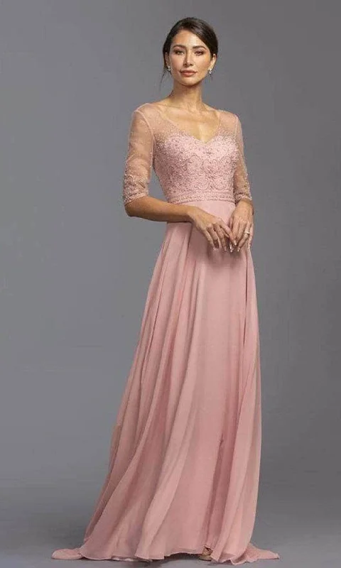 women's business casual dressesAspeed Design - Pearl Embellished Evening Dress M2320 - 1 pc Dusty Rose In Size M Available