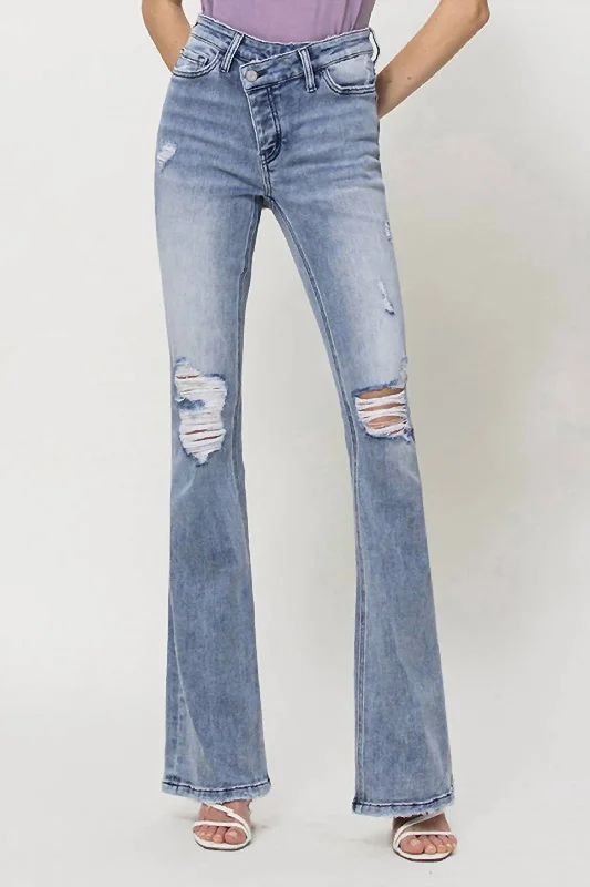 women's denim jeans for a cozy dayCameron Criss Cross Flare Jean In Blue