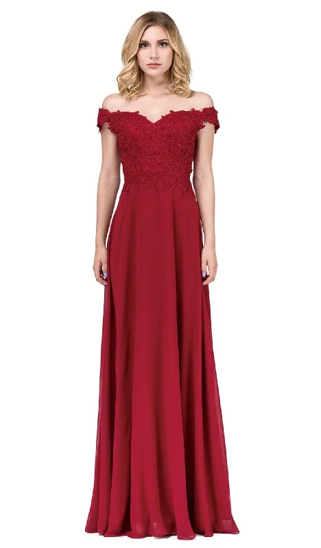 women's wrap dressesDancing Queen - 2492 Off Shoulder Lace Applique Evening Dress