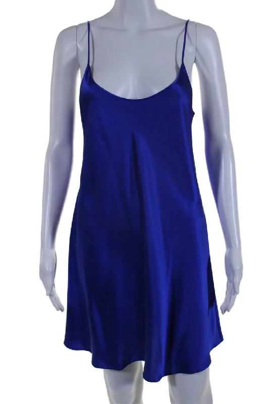 women's curve-hugging dressesLa Perla Womens Silk Scoop Neck Sleeveless Pullover Mini Slip Dress Blue