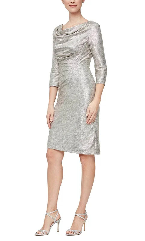 women's sleeveless dressesAlex Evenings 8127701 - Shimmering Quarter Sleeve Cocktail Dress