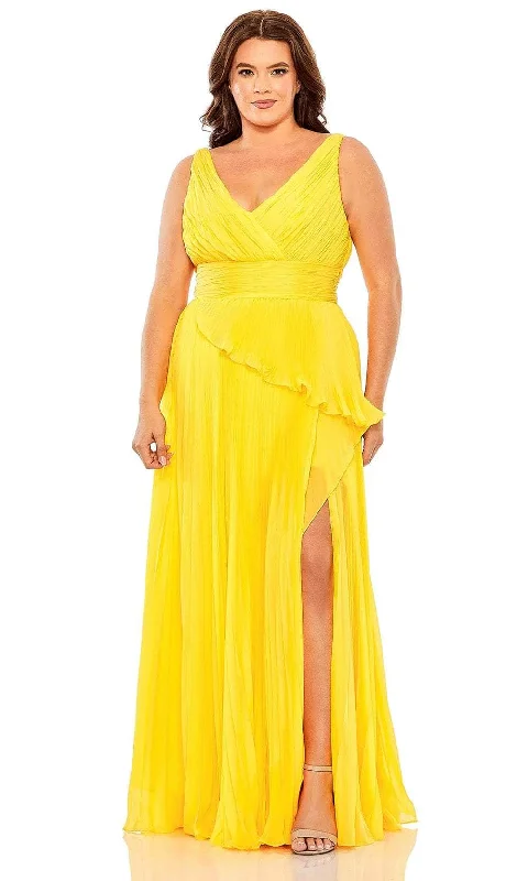 women's trendy dressesMac Duggal 49714W - Pleated Deep V-Neck Evening Dress