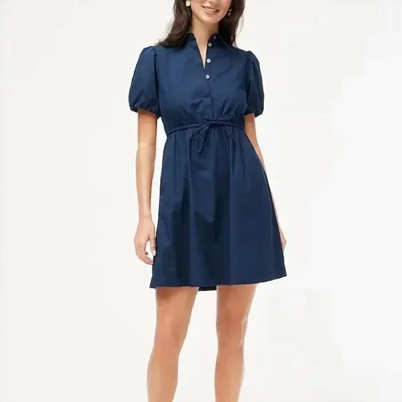 women's stretchy dressesCollared Short Sleeve Mini Dress In Navy Blue