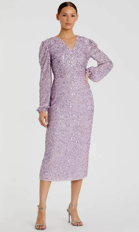 women's floral dressesMac Duggal 107641 - Linear Sequin Long Sleeve Evening Dress