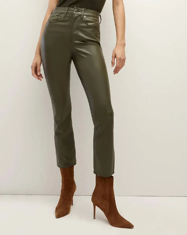 women's wool pantsCarly Vegan Leather Kick Flare Pant In Loden