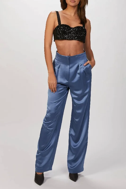 women's high-slung pantsClyde Satin Pants In Blue