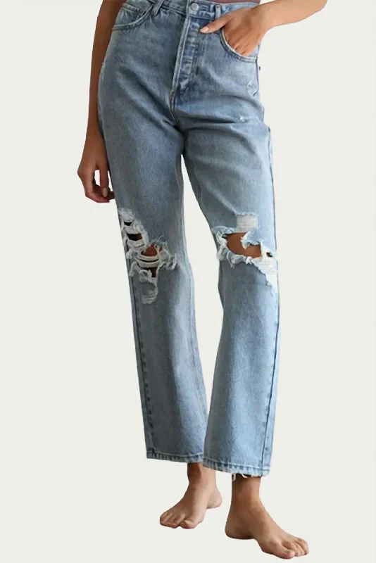 women's wedding pantsDistressed Straight-Leg Jeans In Blue