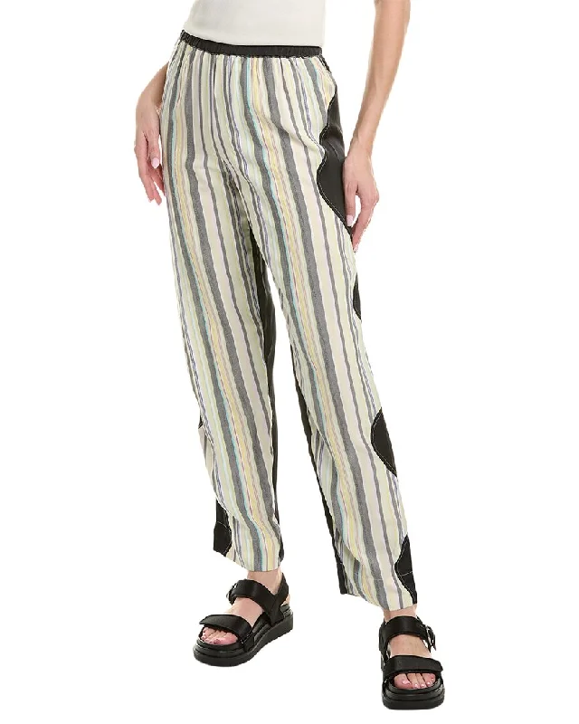 women's summer pantsGANNI Mix Slub Stripe Elasticated Pant