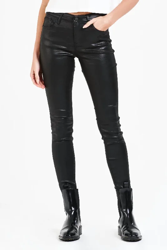 women's elastic waist pantsGisele High Rise Ankle Skinny Pants In Black Coated